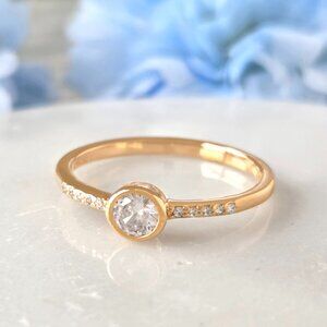 Dainty Gold ring with round gemstone, 925 Sterling Silver with 10k gold finish